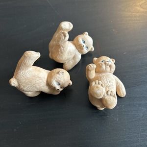 Set Of 3 Ceramic Tumbling Bears Figurines Decor Small Brown Bears Vintage